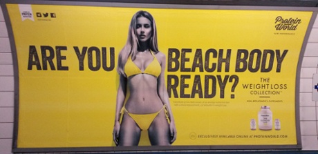 The Protein World advert in an underground station in London, which asked: 'Are you beach body ready?'