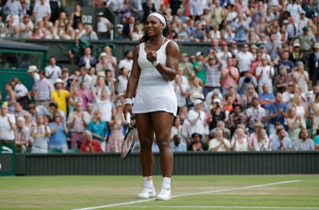 Serena Williams celebrates her epic victory over Heather Watson.