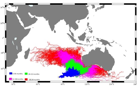 Modelling of possible drift of MH370 wreckage by Prof Charitha Pattiaratchi, University of Western Australia.