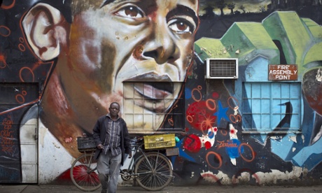 A mural of President Barack Obama by the Kenyan graffiti artist Bankslave at the GoDown Arts Centre in Nairobi, Kenya.