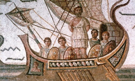 Roman 3rd century mosaic showing Odysseus tied to the mast of his ship to save him from sirens