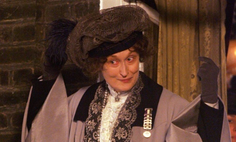 Meryl Streep, filming a key scene in the historical British drama, Suffragette.