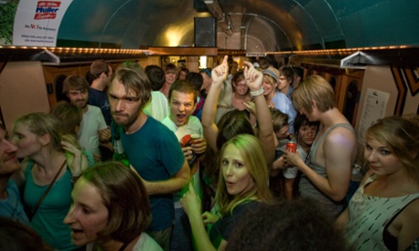 On a roll: the club coach inside the Melt! train