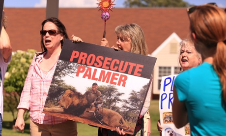 29 Jul 2015, Bloomington, Minnesota, USA --- Protesters call for the prosecution of local dentist and big game hunter, Walter Palmer, as he remains hidden from the media and the public. Palmer has admitted to the killing of the popular and majestic lion, Cecil, in Zimbabwe.