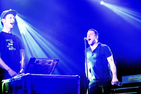 Andrew Fearn and Jason Williamson of Sleaford Mods perform on stage at Electric Ballroom, January 2015.