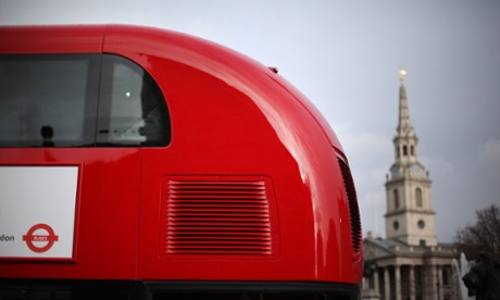 A new prototype red double decker bus.