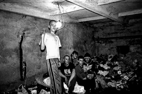 Odessa, 2013: street kids living in an illegally occupied basemen.