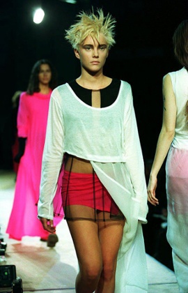 A model on the Yohji Yamamoto catwalk in 1994