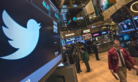 Twitter logo on a screen at New York Stock Exchange