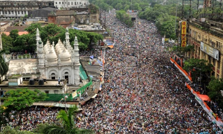 Banerjee addressing a rally in Kolkata, where she presides over a state of 91 million people.