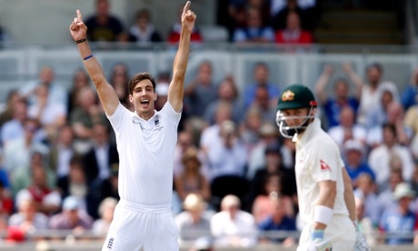 England's Steven Finn celebrates the wicket of Peter Nevill, on his way to figures of 6-79.