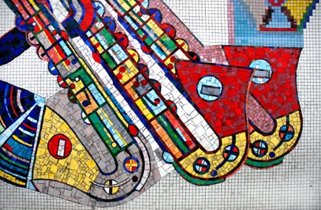 Detail of mosaics by Sir Eduardo Paolozzi at Tottenham Court Road underground station