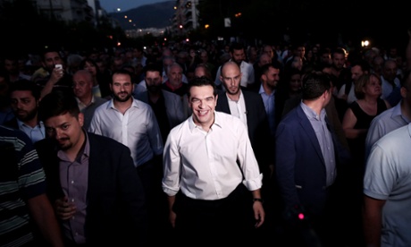 Alexis Tsipras on Syntagma Square in Athens at the no rally on Friday night.