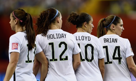 Alex Morgan, Lauren Holiday, Carli Llyod and Morgan Brian of the United States look on in the FIFA Women's World Cup 2015 semi-final.