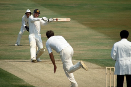 Allan Border smacks a delivery from England bowler Derek Pringle at Headingley in 1989. 