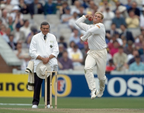 Shane Warne comes in to bowl during the first Test at Old Trafford in 1993. 