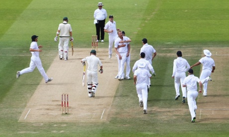 Andrew Flintoff celebrates the wicket of Brad Haddin at Lord's in 2009.