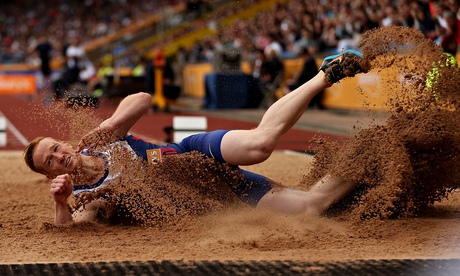 Greg Rutherford of Milton Keynes in the men's long jump on day three of the British Championships