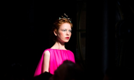 The final gown, in shocking pink, at the Schiaparelli AW15 couture show in Paris