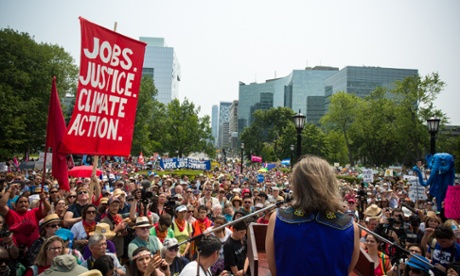 Mohawk activist Ellen Gabriel addresses the crowd. “Canada’s prosperity has been built on the backs of Indigenous peoples, on our lands and our resources. We need to accept that we are not separate from creation, we are part of it. We cannot live without water, without the bees that pollinate most of the food that we eat, but Mother Earth can certainly live without us. We need a system change,” Gabriel said. Indigenous peoples, led by a group of drumming teenagers, marched in the front of a march under the banner of “It Starts with Justice.”