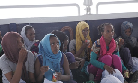 Teenage girls, possibly from Eritrea, who were rescued by the Pheonix off the coast of Libya.