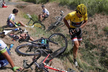 Fabian Cancellara and other riders immediately after after that crash.