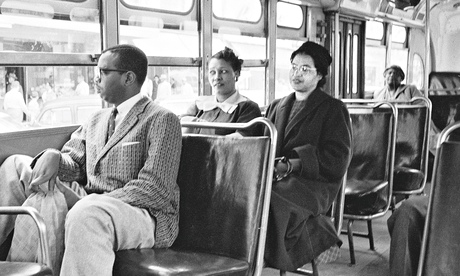 Civil rights activist Rosa Parks on a bus in Montgomery, Alabama