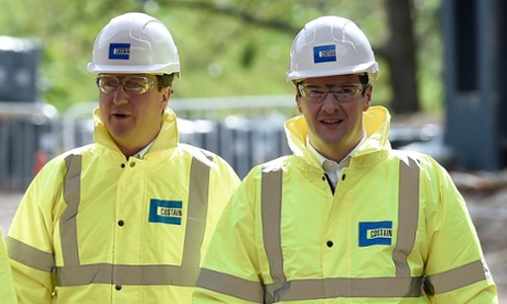 David Cameron and George Osborne tour the Heysham to M6 link road motorway construction site.