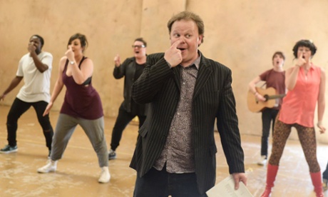 Justin Fletcher and the cast of The Tale of Mr Tumble in rehearsal.
