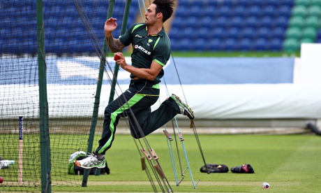 Mitchell Johnson in nets, Cardiff, Ashes tour 2015