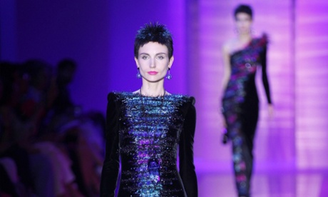 A model on the Giorgio Armani Prive catwalk