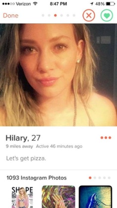 Hillary Duff's Tinder profile