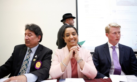 Naz Shah, photographed in April before defeating the Respect politician by more than 11,000 votes. In her maiden speech she thanked George Grant, her Conservative opponent, (right).