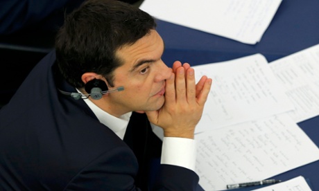 Alexis Tsipras listens to MEPs in Strasbourg