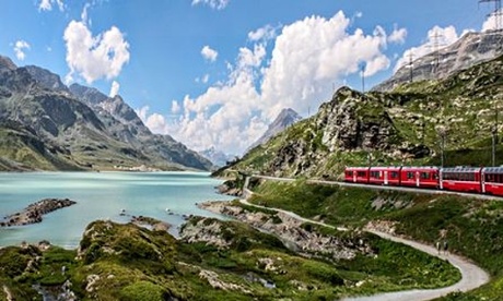 Bernina Express,  connecting Davos in Switzerland to Tirano, Italy.