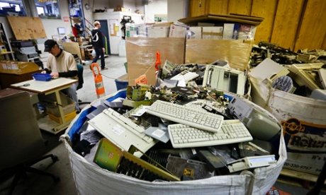 Computer parts wait to be reused.