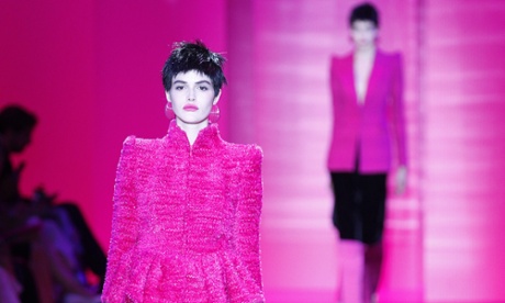A model walks the runway during the Giorgio Armani Prive show as part of Paris Fashion Week Haute Couture Fall/Winter 2015/2016 .