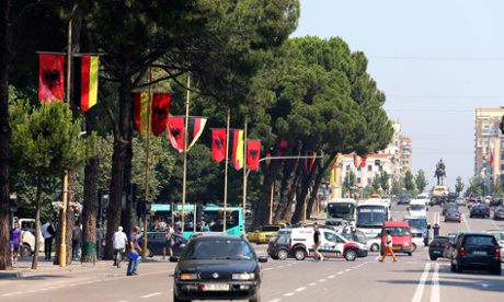 Albanian and German flags decorate Tirana's main boulevard Martyrs of the Nation ahead of the visit of German Chancellor Angela Merkel on Wednesday.
