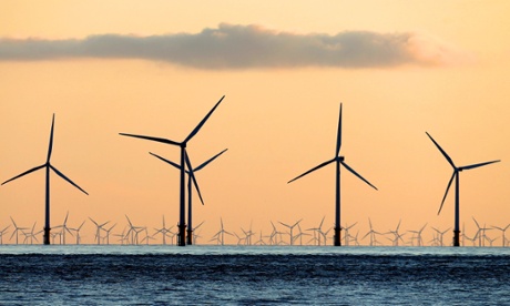 A sea of wind turbines can be seen from the beach at Crosby, Merseyside.