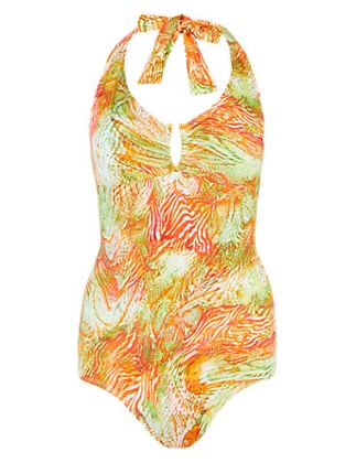 Printed swimsuit, £35, M&S.