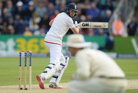 Joe Root looks on as he is caught at first slip.