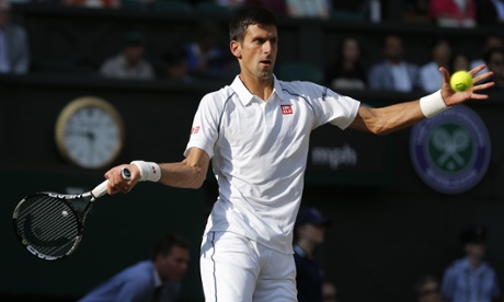 Novak Djokovic gets ready to fire a forehand return back to Marin Cilic.