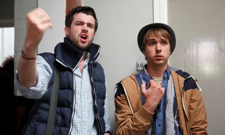 Jack Whitehall as JP and Joe Thomas as Kingsley in Fresh Meat.