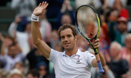 Richard Gasquet celebrates beating Stan Wawrinka 6-4, 4-6, 3-6, 6-4, 11-9.