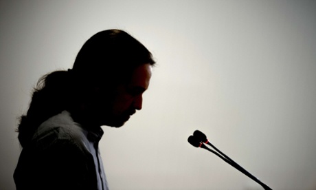 The pony-tailed one … Pablo Iglesias in action