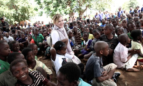 Madonna visits school children in Chorwe, Malawi.