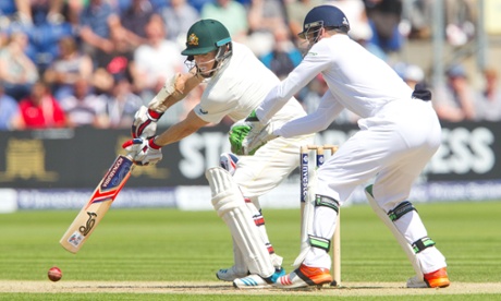 Chris Rogers guides the ball away to give him his half century.