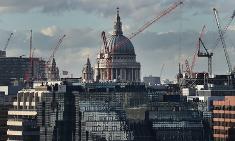 Cranes around St.Paul's Cathedral in London.
