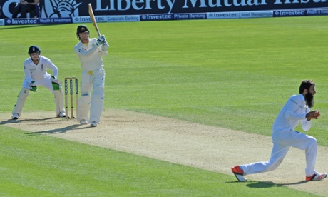 Michael Clarke is caught and bowled by Moeen Ali.