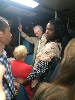 Jeremy Corbyn on the night bus in London earlier this week.